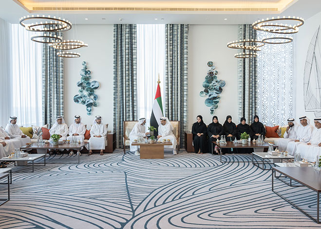 Hamdan bin Zayed receives top-performing 12th grade students in Al Dhafra Region