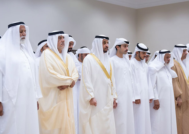 Hamdan bin Zayed performs Eid Al-Adha prayer at Al Shuhada'a Mosque, receives well-wishers at Majlis Madinat Zayed